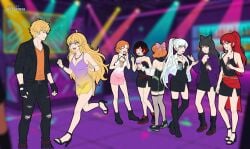 1boy 7girls blake_belladonna boots club high_heel_boots high_heels ibanews1 jaune_arc nightclub nora_valkyrie part_of_a_set penny_polendina pyrrha_nikos ruby_rose rwby story tagme weiss_schnee yang_xiao_long
