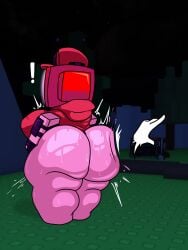 1girls 2026 3d_background ass big_butt blocky_body breasts charalover338_(artist) forsaken_(roblox) hat larger_female medium_breasts night object_head pink_body pink_skin roblox roblox_game robloxian robot robot_girl screencap_background shirt smaller_female solo solo_female tv_head veeronica without_panties