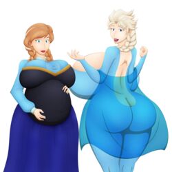 anna_(frozen) ass clothing disney dress elsa_(frozen) expansion female female_only frozen_(film) huge_ass huge_breasts human large_ass mr-jolted multiple_females pregnant ready_to_pop red_hair