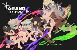 1boy 6+girls 6girls anthro areola big_areola big_man_(grand_festival) big_man_(splatoon) black_background breasts callie_(grand_festival) callie_(splatoon) cephalopod cloacal_penis clothing edited_official_artwork female fish frye_(grand_festival) frye_(splatoon) genitals grand_festival_(splatfest) group hand_holding hat headgear headwear hi_res humanoid ineffective_clothing ink inkling looking_at_viewer male manta_ray marie_(grand_festival) marie_(splatoon) marina_(grand_festival) marina_(splatoon) marine mollusk nintendo nipples nude octoling pearl_(grand_festival) pearl_(splatoon) penis pussy ray_(fish) shiver_(grand_festival) shiver_(splatoon) simple_background splatfest splatoon stingray team_future_(splatfest) team_past_(splatfest) team_present_(splatfest) text vespbee