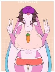 absurd_res anthro balls_deep big_dildo bottomwear breasts carrot clothing crop_top deep_throat dildo dildo_in_mouth double_v_sign female floppy_ears food gesture hand_gesture head_back head_tilt hi_res hotpants kondraalo lagomorph leporid lop_ears mammal neck_bulge oral oral_penetration penetration plant rabbit remmy_(remybunny) ridiculous_fit sex_toy sex_toy_in_mouth sex_toy_insertion shirt shorts solo stomach_bulge thigh_gap tongue tongue_out topwear under_boob v_sign vegetable