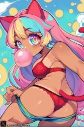 1girls ai_generated ass big_ass big_breasts blowing_bubble_gum blowing_bubblegum breasts bubble_gum bubblegum cat_ears cat_girl cat_tail chewing_gum female female_only furry furry_ears furry_female furry_only furry_tail gum lenceria looking_at_viewer looking_back miss_io multicolored_body multicolored_hair nekohana rainbow rainbow_hair short_hair stable_diffusion