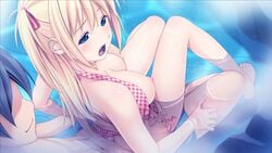 1boy bikini blonde_hair blue_eyes breasts female game_cg kagurazaka_namine koutaro long_hair male sex straight swimsuit tagme tropical_vacation water