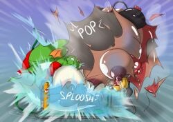 air_inflation animate_inanimate anthro areola ass bandai_namco belly belly_expansion belly_inflation big_belly big_breasts blush bodily_fluids breast_expansion breasts bursting crocodile crocodilian dig_dug digital_media_(artwork) dragon dragonfron duo expansion female female/female floating fygar genitals helium_inflation helium_tank hi_res hose hose_in_butt hose_in_pussy hose_inflation huge_belly huge_breasts hyper hyper_belly hyper_inflation immobile inflatable inflation inflation_fetish leaking leaking_air liquid_inflation living_inflatable mythological_creature mythological_scalie mythology navel nipples nude penetration plump_labia popping puffy_areola puffy_nipples pussy reptile scalie simple_background sound_effects tail thick_thighs vaginal_penetration water_inflation water_leak wings