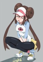 artist_request blush brown_hair closed_eyes clothed_masturbation clothing covering_crotch double_bun drooling female fully_clothed looking_pleasured masturbation masturbation_through_clothing pantyhose peeing peeing_on_floor peeing_through_clothing pokemon raglan_sleeves rayphenos rosa_(pokemon) shoes skirt sneakers squatting visor wetting_self