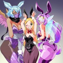 3girls bunny_ears bunnysuit digimon digimon_(species) fairymon female female_only gerusyu zephyrmon