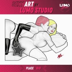 2girls black_queen blonde_female blonde_hair censored emma_frost fingering hellfire_club jean_grey lucas_silva lumo_studio marvel marvel_comics red_hair white_queen x-men