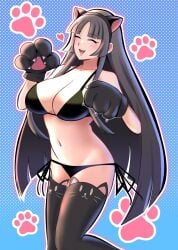 1girls artist_request bra breasts cat_ears cat_paws heart japanese jinguu_kaguya kaguya_jinguu large_breasts oerba_yun_fang panties paws stockings under_night_in-birth unknown_artist