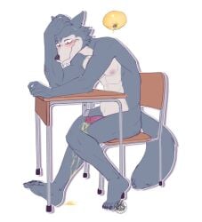 angry_platypus anime anthro beastars blush bodily_fluids canid canine canis comic erection genital_fluids genitals hi_res humiliation invalid_tag legoshi_(beastars) legosi male male_only mammal nipples nude omorashi peeing penis solo urine watersports wetting wolf