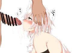 1boy absurdres after_fellatio animal_ear_fluff animal_ears bar_censor blush breasts censored commentary_request crying crying_with_eyes_open cum cum_in_mouth cum_in_nose cumdrip dashed_eyes female hair_between_eyes hand_on_another's_head highres houkai_(collapse_illust) inubashiri_momiji large_breasts looking_at_another nose_blush open_mouth orange_eyes penis pom_pom_(clothes) profile shirt short_hair sideboob simple_background sleeveless sleeveless_shirt solo_focus straight tears touhou turtleneck turtleneck_shirt upper_body variant_set white_background white_hair white_shirt wolf_ears wolf_girl