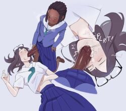 1futa 1girls artist_request big_penis blush chocolate_and_vanilla clothed clothed_female clothed_futanari cum cum_in_mouth cum_inside dark-skinned_futanari dark-skinned_male dark_hair eizouken_ni_wa_te_wo_dasu_na! erection erection_under_clothes erection_under_skirt fellatio futa_on_female futa_pov futanari glasses glasses_on_head keep_your_hands_off_eizouken light-skinned_female light_skin long_hair penis_under_clothes penis_under_skirt pov questionable_consent sakaki_sowande sayaka_kanamori school_uniform skirt skirt_lift sleep_molestation sleeping somnophilia source_request