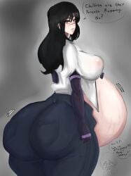 bare_belly big_ass big_breasts big_butt black_arms black_hair black_pants caitdrawsstuff2 chainsaw_man demon demon_girl devil dialogue_bubble dumptruck_ass enormous_ass facial_scar huge_ass hyper_belly long_hair multiple_persona pale-skinned_female pale_skin possession pregnancy pregnant pregnant_belly pregnant_female shared_body stretch_marks thick_thighs tight_clothing tight_pants white_shirt wide_hips yellow_eyes yoru_(chainsaw_man)