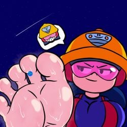 1girls brawl_stars feet female foot_fetish foot_focus giantess jacky_(brawl_stars) nothrrbeb soles tinted_eyewear visor