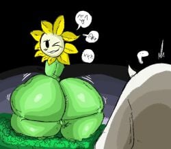 1boy 1girls anothercat anthro ass balls big_ass duo elemental_creature female femboy flora_fauna flower flower_creature flowey_the_flower genitals girly grass huge_ass huge_hips huge_thighs male nude penis plant small_balls small_penis teasing teasing_look thick_thighs tiny_balls toriel undertale undertale_(series) wide_hips winking_at_partner wobbling