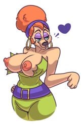 1girls bimbo canine disney eyeshadow female goof_troop heart hoop_earrings komponi large_breasts nipples ripped_clothing solo sylvia_marpole white_background