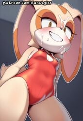 1girls ai_generated animal_ears blush bodysuit brown_eyes bunny_ears clothed covered_in_cum cream_the_rabbit cum cum_on_face embarrassed furry furry_female genital_fluids gesugao looking_at_viewer looking_pleasured patreon rabbit rabbit_ears shortstack slim_waist small_breasts smiling smiling_at_viewer solo sonic_(series) sonic_the_hedgehog_(series) tan_fur vanstyler