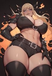 1girls ai_generated armor asura_(ai_style) big_breasts blonde_hair blush breasts cleavage female hand_on_hip huge_breasts long_hair looking_at_viewer looking_down low-angle_view magik_(illyana_rasputin) marvel marvel_comics modeus14 plump_thighs skimpy smile solo spikes thick_thighs thighhighs thunder_thighs toned x-men