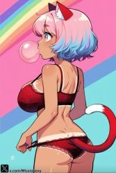 1girl 1girls ai_generated blowing_bubble_gum blowing_bubblegum bubble_gum bubblegum cat_ears cat_girl cat_tail character_nekohana character_nekohara character_request_nekohara chewing_gum female furry furry_ears furry_female furry_only furry_tail gum lenceria miss_io multicolored_body multicolored_hair nekohana rainbow rainbow_hair stable_diffusion