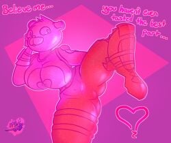 1girls 2d 2d_(artwork) 2d_artwork anthro ass bear bear_girl breasts cameltoe candy dialogue female fortnite fortnite:_battle_royale gummi_team_leader gummy hi_res highres huge_ass huge_breasts itidy leg_grab leg_up pussy solo solo_female solo_focus thick thick_legs thick_thighs thigh_strap thighs