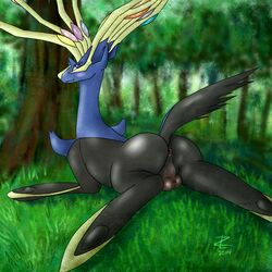 anus ass balls cervine fur furry lying male male_only pokemon pokemon_(species) testicles xerneas zekromlover