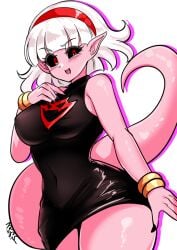 android_21 big_breasts black_dress breasts clothed clothed_female dragon_ball dragon_ball_fighterz dragon_ball_z einohire005 fusion long_fingernails milf pink_body pink_skin pink_skinned_female tail videl white_hair white_hair_female