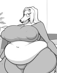 anthro big_belly big_breasts bulge chubby deeper_club digestion furry futanari glasses kalnareff vore weight_gain