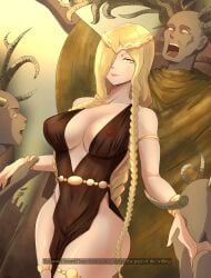 1girls big_ass big_breasts blonde_hair braid braided_hair breasts breasts_out cleavage comic elden_ring female female_focus fromsoftware hornsent numen_(elden_ring) queen_marika_the_eternal see-through shadow_of_the_erdtree shaman_(elden_ring) sitting thick_thighs thighs veiled616