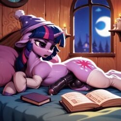 ai_generated balls bed bedroom book foreskin futanari golden_oaks_library hooves leaking_precum moon my_little_pony night pony socks sweat tail thighhighs twilight_sparkle_(mlp)