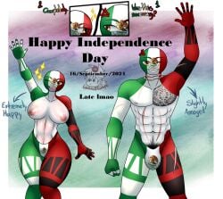 16th_of_september 1boy 1girls busty countryhumans countryhumans_girl dia_de_la_independencia_de_mexico english_text female holidays luisartz_(artist) male mexico mexico_(countryhumans) muscular muscular_male north_america text