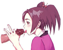 1boy 1girls blush brown_eyes brown_hair fellatio fuu handjob licking open_mouth oral penis saliva samurai_champloo straight tagme tongue