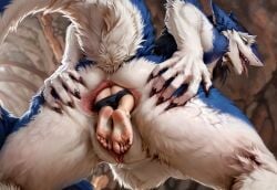 ai_generated anal anal_vore anthro anus ass aurugy big_tail blue_body blue_fur bodily_fluids butt_grab cave claws detailed feet female female/female fur furry gaping gaping_anus genitals hand_on_butt hi_res human humanoid inside looking_back looking_pleasured low-angle_view male male/female mammal open_mouth presenting presenting_anus pussy raised_tail realistic rim_light saliva sergal sharp_focus spread_anus spread_butt spread_legs spreading stable_diffusion toes vore white_body white_fur