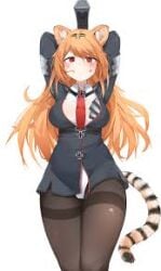 cat_ears daebom orange_hair pantyhose red_eyes tail thick_thighs tiger_(daebom) war_thunder