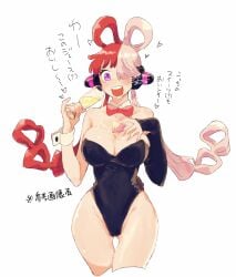 choko_egg cleavage huge_breasts japanese_text large_breasts leotard one_piece pussy_juice tagme thick_thighs thighs translation_request uta_(one_piece)