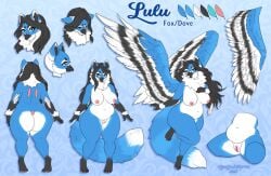 2020 anthro ass avian beak big_butt bird black_beak black_body black_feathers black_fur black_hair black_wings blue_body blue_eyes blue_feathers blue_fur blue_tail blue_wings canid canine columbid dated dipstick_tail dove feathers female fox front_view fur genitals glistening glistening_eyes hair humanoid_genitalia humanoid_pussy long_hair looking_at_viewer lulu_(zerach) mammal markings model_sheet multicolored_body multicolored_feathers multicolored_fur multicolored_wings nipples nude open_mouth original original_character pink_nipples pussy rear_view signature slightly_chubby slightly_chubby_anthro slightly_chubby_female solo spottedtigress standing tail tail_markings tiggybloom white_body white_feathers white_fur white_tail white_wings wide_hipped_anthro wide_hipped_female wings