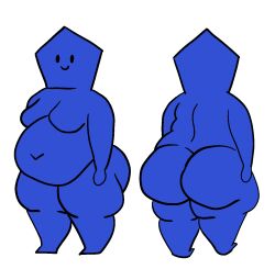 2021 anthro armwear ass bbm bhm big_butt blehbluhp3 blue_body blue_skin english_text fan_character footwear gay handwear huge_butt male object_head object_shows overweight pennt pentagon_(shape) simple_background solo tagme text white_background