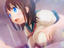 2girls animated asahina_madoka blue_eyes breasts brown_hair censored futa_with_female futanari hair intersex large_breasts multiple_girls paizuri penis rondo_duo school_uniform short_hair tinkle_bell