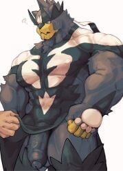 azuma_kemono black_penis digital_drawing_(artwork) digital_media_(artwork) foreskin fur genitals glans hi_res male muscular muscular_male nintendo nipples penis pokemon simple_background solo standing urshifu white_background