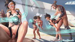 2d 3boys bent_over black_hair blizzard_entertainment breasts chronal_accelerator cole_cassidy color cowboy_hat doggy_style eyewear female functionally_nude gameplay_mechanics goggles grin hair hanzo_shimada harness hood humanoid medium_breasts mostly_nude multiple_boys nachtmahr nipples nude overwatch overwatch_2 penis reaper sex short_hair smile solo_focus spiked_hair straight tattoo teeth teleportation time_travel tracer uncensored upright_straddle vaginal_penetration visor