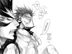 2boys big_dom_small_sub blush bottomless censored earrings eyeshield_21 from_behind gaou_rikiya gay grabbing grin harikonotora in_lap jewelry long_hair marco_reiji monochrome multiple_boys muscle nipple_play nipple_tweak nipples open_clothes open_shirt scar set significant_size_difference simple_background size_difference spread_legs stomach_bulge sweat tears translated very_long_hair yaoi