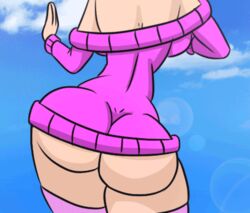 animated ass ass_shake big_ass bottomless bubble_butt clouds curvy dancing dat_ass female female_only from_behind kogeikun outdoors sky sleeveless solo sweater thick_thighs thighhighs wendolin wide_hips