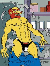 2009 abs beard biceps bulge flaccid groundskeeper_willie human male male_only muscles nipples pecs penis pubic_hair solo the_simpsons underwear