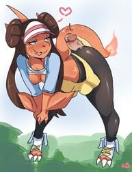 alternate_species ass bent_over blue_eyes blush brown_hair buttjob cap charizard curvy disembodied_penis double_bun fangs hair_bun hat heart lightsource long_hair looking_back mega_evolution megacharizard nintendo pantyhose penis pokemon pokemon_(species) pokephilia precum rosa_(pokemon) rosazard sandwiched shirt_lift skirt_lift sweatdrop tail thick_thighs tied_hair twintails veiny_penis