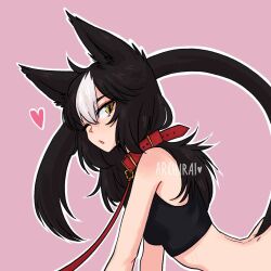 archirai black_hair cat_ears cat_tail catgirl collar female female_only heart leash no_panties topwear yui_(archirai)