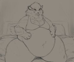 anthro arcanine belly breasts female fur generation_1_pokemon hair mane monochrome nintendo overweight overweight_anthro overweight_female pokemon pokemon_(species) solo thiccomode