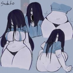 1girls ass belly black_hair blank_eyes bottomless breasts chubby creepypasta female ghost ghost_girl hair_over_eyes midriff panties pudgy_belly red_(creepypasta) spinarooz the_ring thick_thighs thighs undead underwear white_skin yamamura_sadako