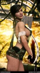 3d_(artwork) brunette_hair clothed daz_studio genesis8female jizzmasterzero metal_gear_solid metal_gear_solid_v pinup ponytail quiet_(metal_gear)