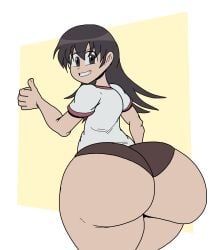 ass_focus azumanga_daiou gigantic_ass huge_ass pandacubed poopishness solo tomo_takino white_background yellow_background