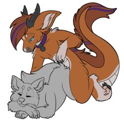 2boys blue_eyes brown_body circle_eyebrows collar dragon duo duo_focus eyebrows horn male male_focus male_only mane scale_(disambiguation) symrea telegram_sticker