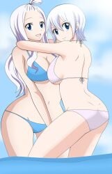 2girls ass back bikini breasts butt_crack dimples_of_venus dmayaichi fairy_tail highres large_breasts lisanna_strauss mirajane_strauss multiple_girls siblings sisters swimsuit tagme white_hair