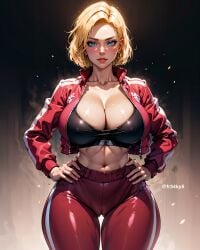 ai_generated android_18 big_breasts blonde_hair breasts cleavage dragon_ball dragon_ball_super dragon_ball_z fr34ky milf track_jacket track_pants track_suit